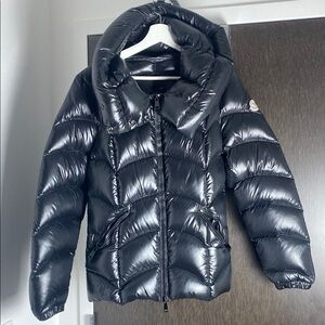 Moncler Glossy Black Quilted Down Puffer with High Collar